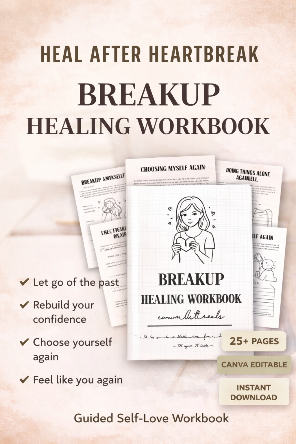 PLR Breakup Recovery Workbook for Commercial Use, Printable and Editable Template | Heal from Relationship Journal