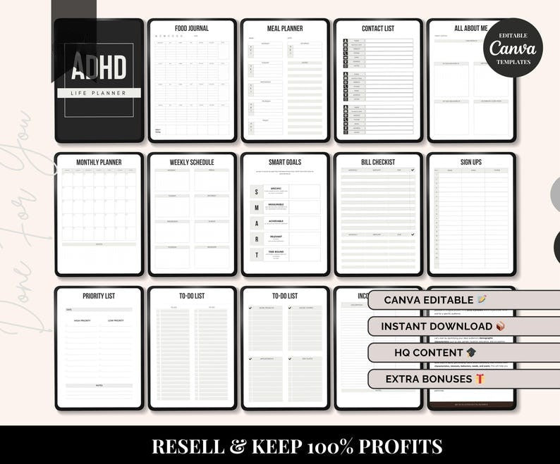 PLR ADHD Planner, Plr Planners, MRR Digital Planner, Plr Journal, Plr Digital Product, Dfy Content, Plr Notebook, Mrr Digital Products