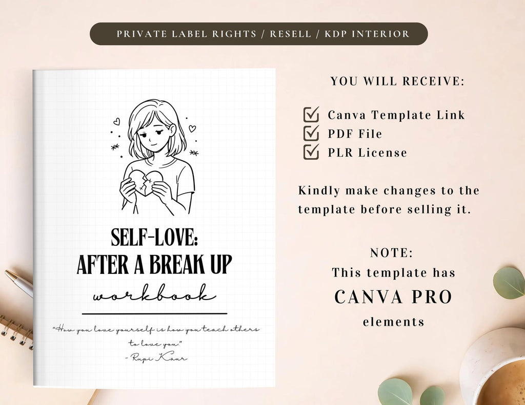 PLR Breakup Recovery Workbook for Commercial Use, Printable and Editable Template | Heal from Relationship Journal