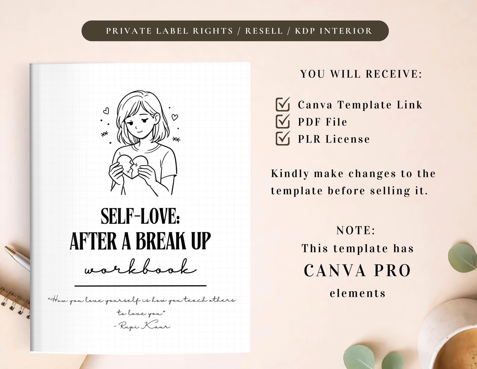 PLR Breakup Recovery Workbook for Commercial Use, Printable and Editable Template | Heal from Relationship Journal