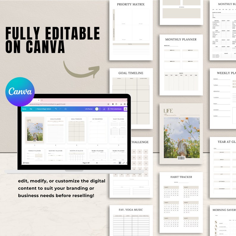PLR life planner, Master Resell Rights, Plr planner, PLR Digital products, Resell Planner, Plr templates, MRR, Canva templates, Life Planner