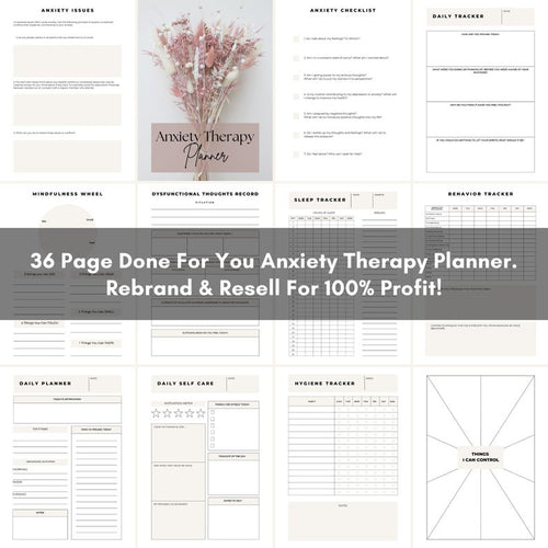 Anxiety Therapy Planner: Mental Health Journal with MRR/PLR (Canva Editable, Digital Download)