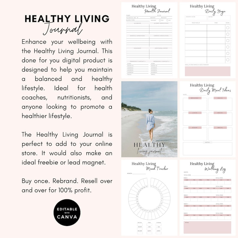 Healthy Living Journal: PLR Self-Care Ebook Canva Template (Digital Download)