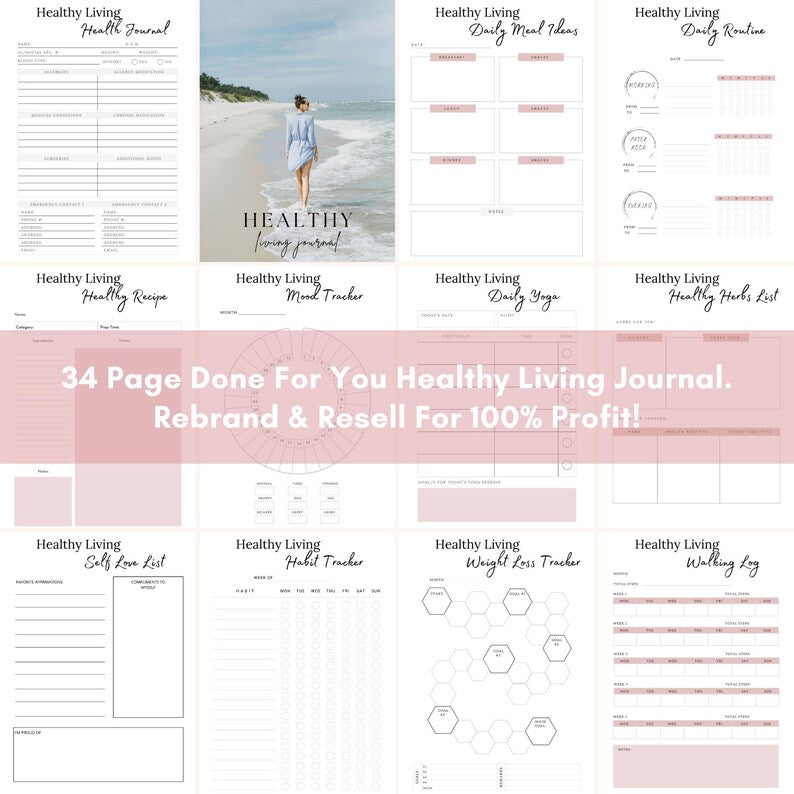 Healthy Living Journal: PLR Self-Care Ebook Canva Template (Digital Download)