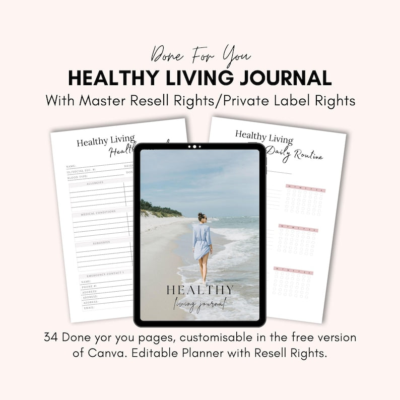 Healthy Living Journal: PLR Self-Care Ebook Canva Template (Digital Download)