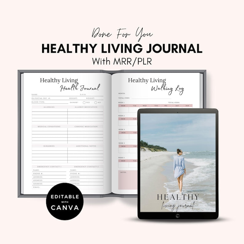 Healthy Living Journal: PLR Self-Care Ebook Canva Template (Digital Download)