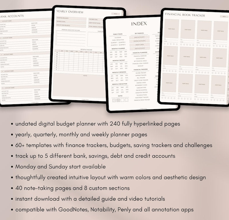 Digital Financial Budget Planner, Finance Tracker, GoodNotes Budget Planner, Undated Finance Planner, Monthly Budget, iPad Finance Template
