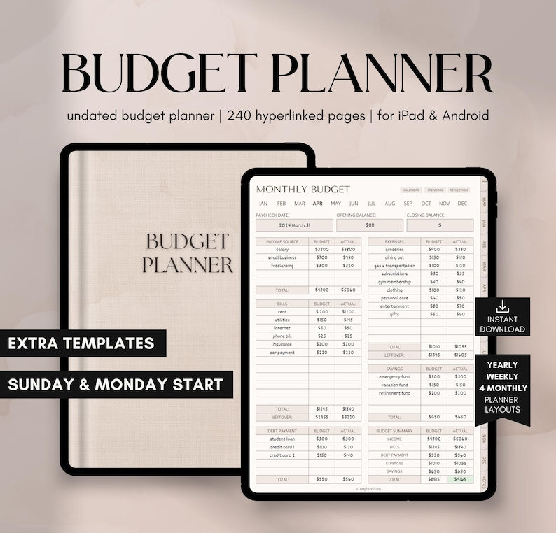 Digital Financial Budget Planner, Finance Tracker, GoodNotes Budget Planner, Undated Finance Planner, Monthly Budget, iPad Finance Template