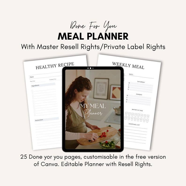 Editable Meal Planner Canva Template: PLR Resell Rights (Digital Download)