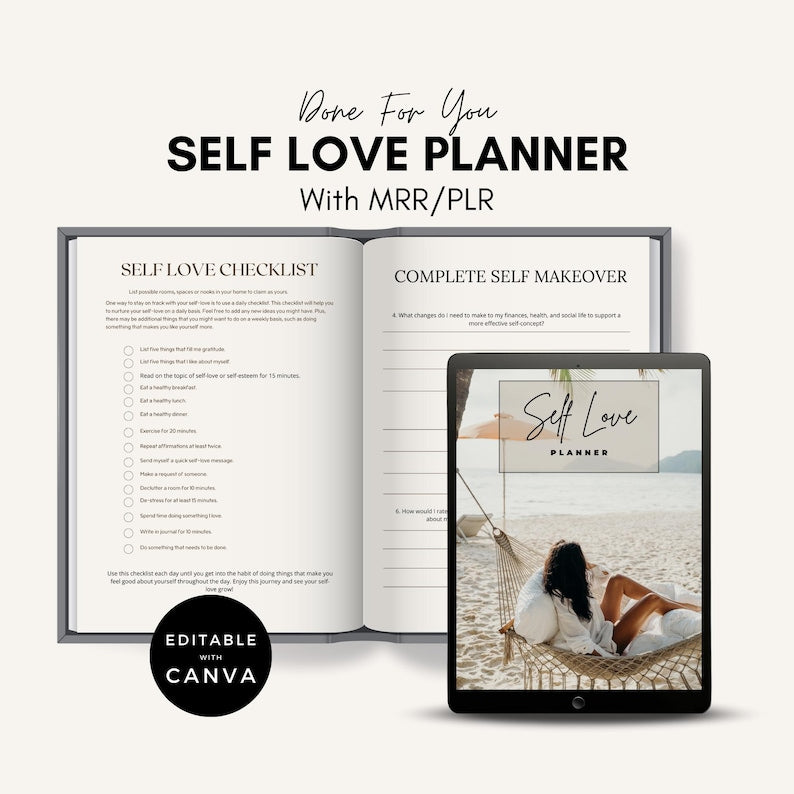 Self Love Planner | Canva Workbook with MRR/PLR (Digital Download)