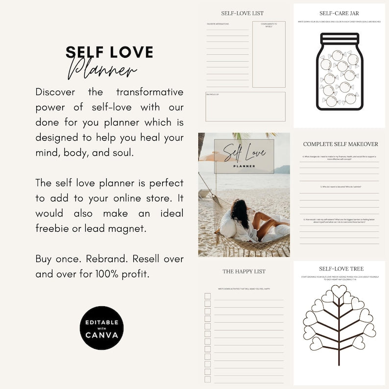 Self Love Planner | Canva Workbook with MRR/PLR (Digital Download)