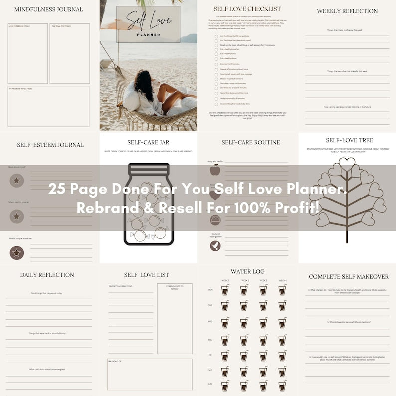 Self Love Planner | Canva Workbook with MRR/PLR (Digital Download)