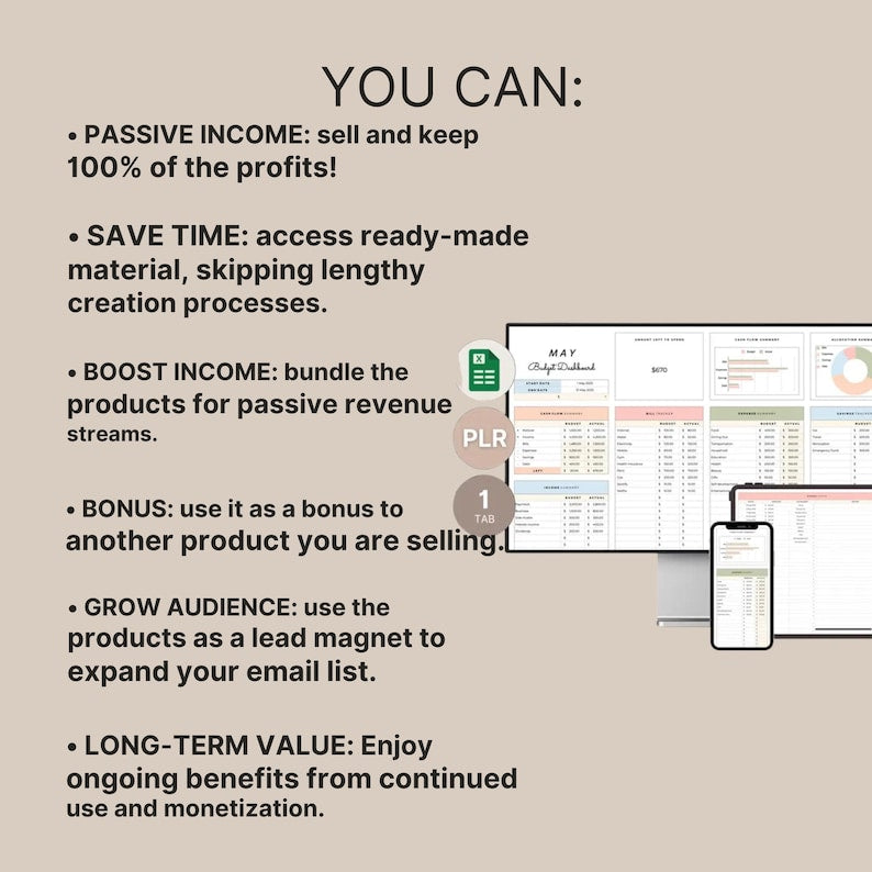 PLR Budget Spreadsheet, PLR Digital Products, PLR Templates, Google Sheets, Private Label Rights, Resell Rights, Excel Annual Budget Planner