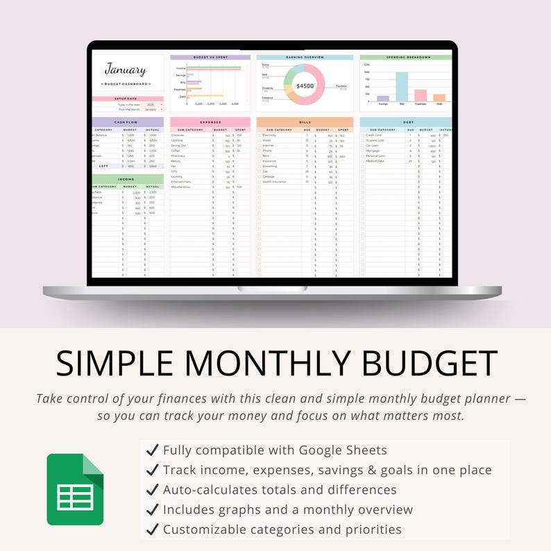 PLR Monthly Budget Spreadsheet | 15 Tab Google Sheets Budget Template | Monthly Budget Planner with Expense Tracker | Private Label Rights