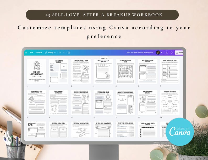 PLR Breakup Recovery Workbook for Commercial Use, Printable and Editable Template | Heal from Relationship Journal