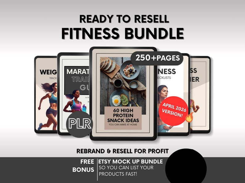 Fitness Bundle with MRR & PLR Ready To Resell, PLR Fitness Planners and Fitness Ebooks, Weight Loss Journal, High Protien Snacks Guide