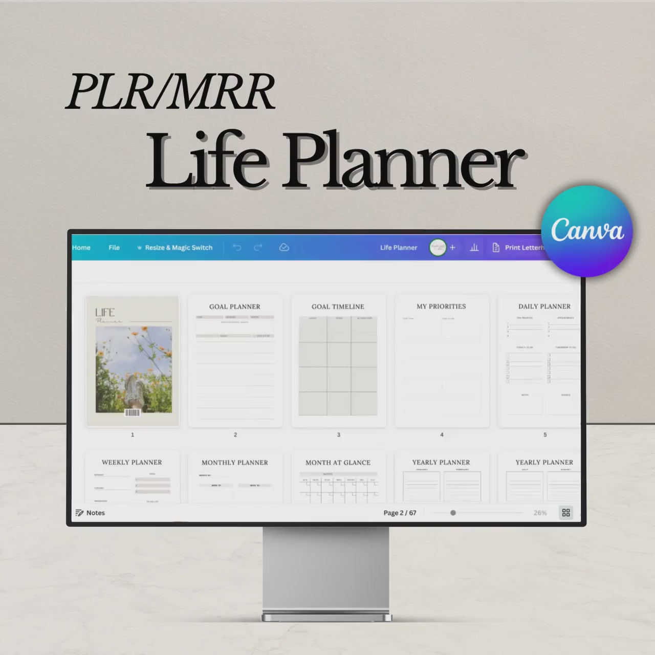 PLR life planner, Master Resell Rights, Plr planner, PLR Digital products, Resell Planner, Plr templates, MRR, Canva templates, Life Planner