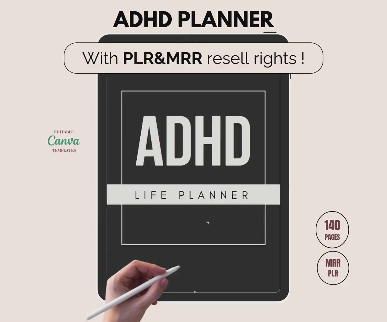 PLR ADHD Planner, Plr Planners, MRR Digital Planner, Plr Journal, Plr Digital Product, Dfy Content, Plr Notebook, Mrr Digital Products