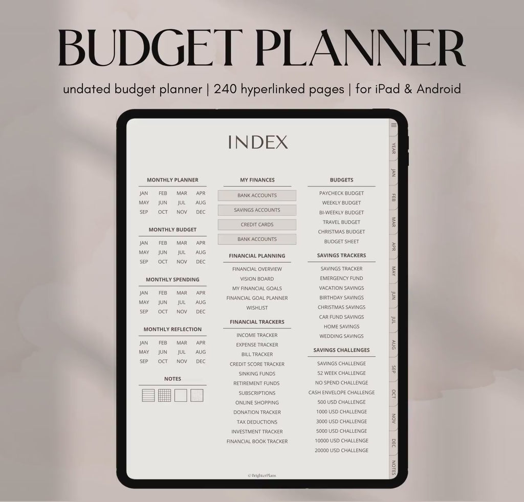 Digital Financial Budget Planner, Finance Tracker, GoodNotes Budget Planner, Undated Finance Planner, Monthly Budget, iPad Finance Template